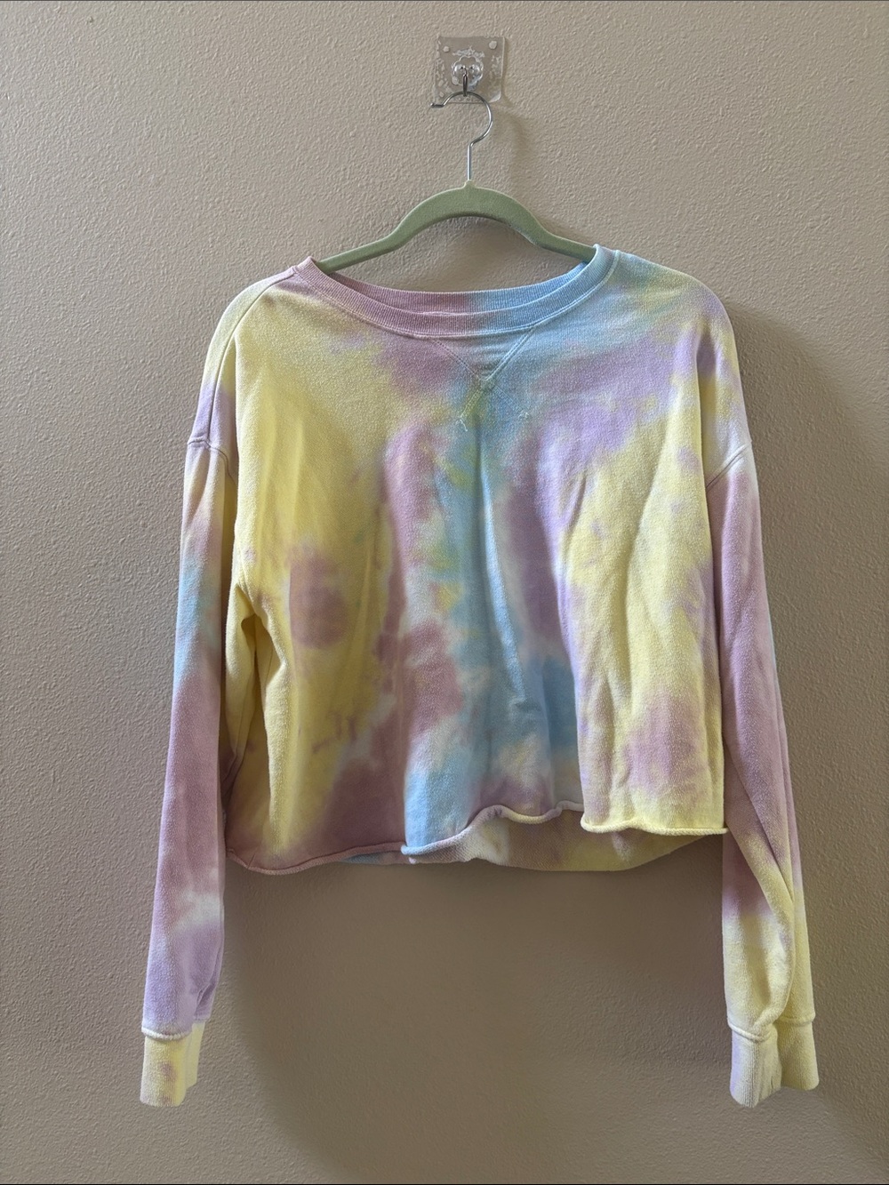 Colsie Pastel Tie-Dye Cropped Sweatshirt - Yellow, Lavender & Blue